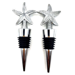 Starfish Wine Bottle Stopper Silvertone 4" Star Fish Ocean Set of 2